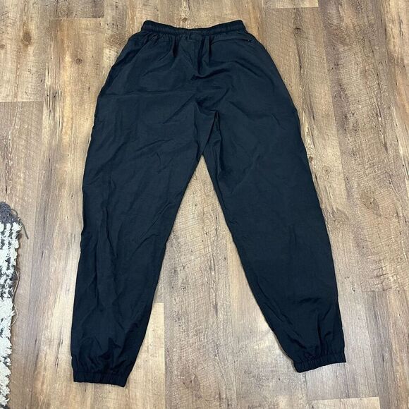 Vtg 90's Nike Trackpants Swoosh Black Joggers Men's L Zip Ankle Nylon - Picture 9 of 10